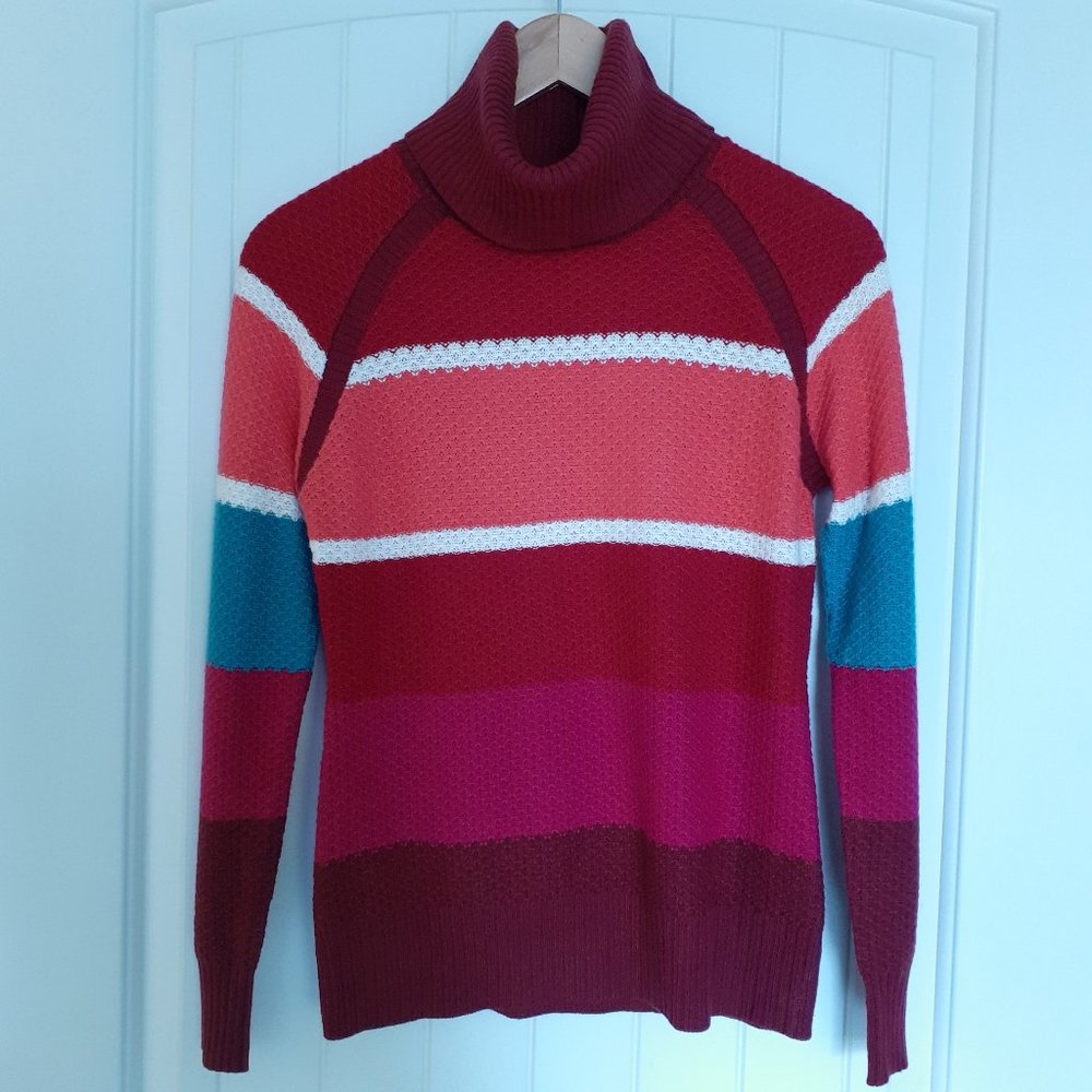 Krimson Klover Wool Blend Striped Turtleneck Red Size S